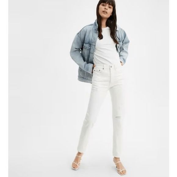 NEW Womens 24X30 LEVI'S 501 Destroyed Skinny Premium Denim Jeans White 295020151 - Picture 3 of 4